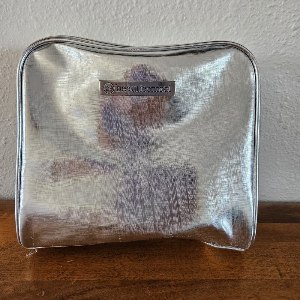 BeautiControl Silver Makeup Bag w/Zipper Top Travel Case